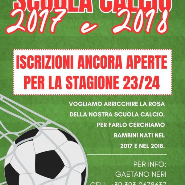 Cerchiamo bambini per SCUOLA CALCIO 2017 e 2018 iscrizioni ancora aperte per la stagione 2023-24