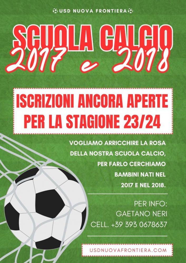Cerchiamo bambini per SCUOLA CALCIO 2017 e 2018 iscrizioni ancora aperte per la stagione 2023-24