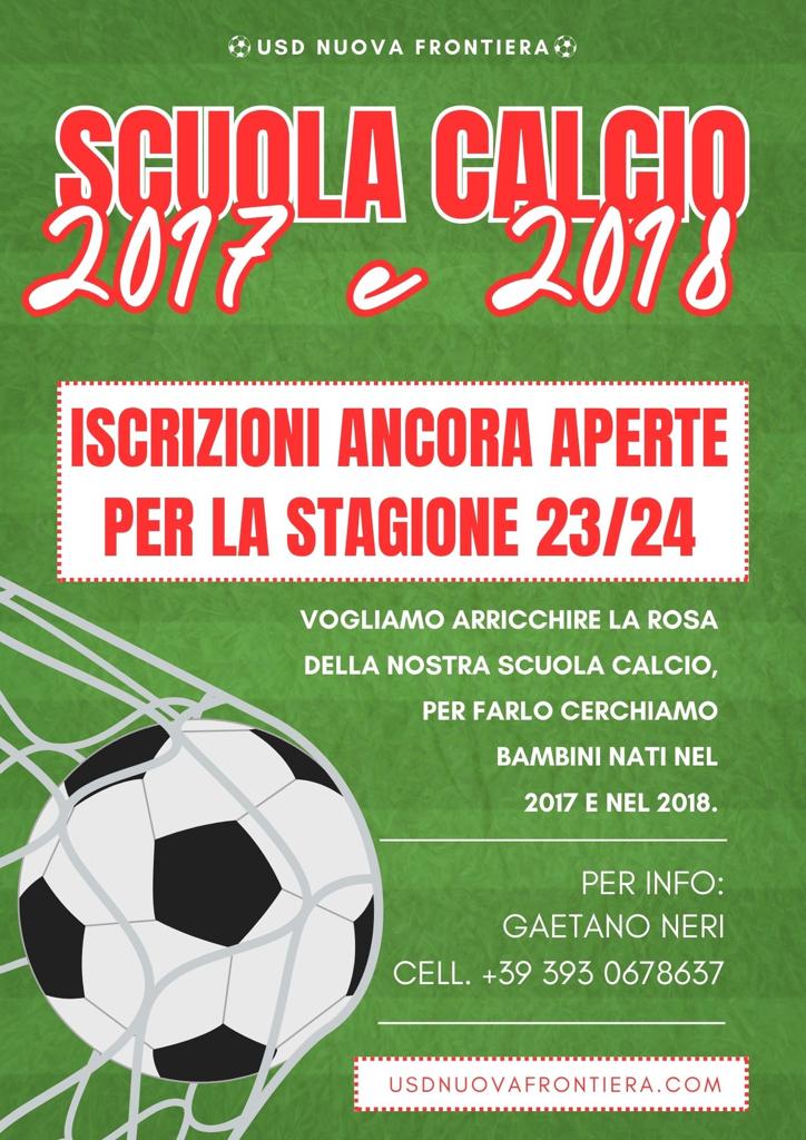 Cerchiamo bambini per SCUOLA CALCIO 2017 e 2018 iscrizioni ancora aperte per la stagione 2023-24