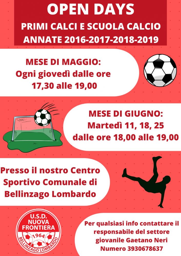 OPEN DAYS primi calci e scuola calcio ANNATE 2016-2017-2018-2019