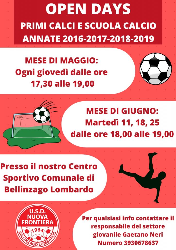 OPEN DAYS primi calci e scuola calcio ANNATE 2016-2017-2018-2019