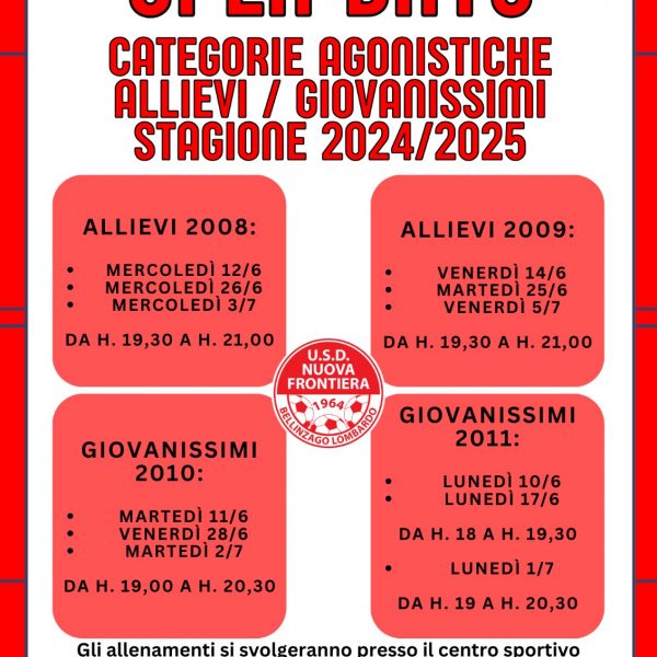 OPEN DAYS STAGIONE 2024/2025 U.S.D. NUOVA FRONTIERA