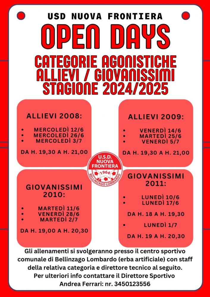 OPEN DAYS STAGIONE 2024/2025 U.S.D. NUOVA FRONTIERA