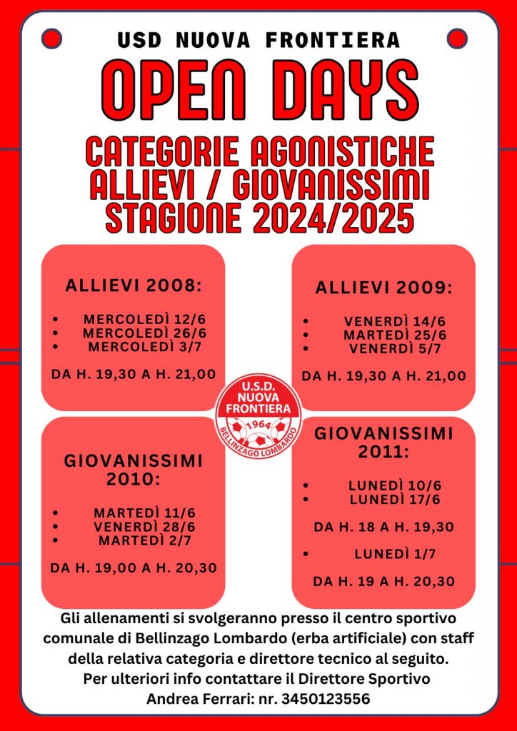 OPEN DAYS STAGIONE 2024/2025 U.S.D. NUOVA FRONTIERA