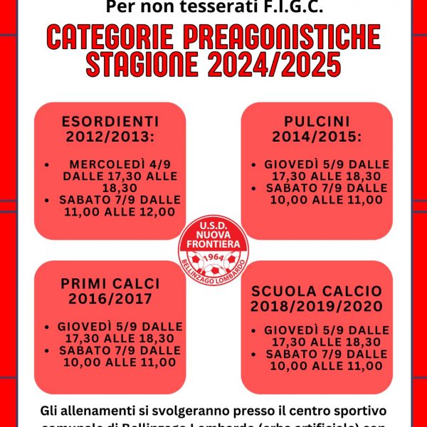 OPEN DAYS PER NON TESSERATI F.I.G.C. STAGIONE 2024/2025 U.S.D. NUOVA FRONTIERA