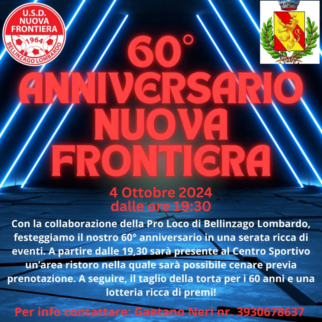 Siete tutti invitati il 4 Ottobre 2024 dalle ore 19:30 alla festa del 60° anniversario di fondazione della nostra società